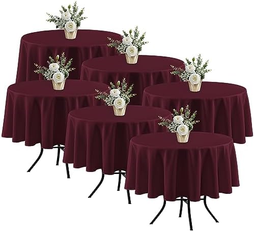 Fitable 6 Pack Burgundy Tablecloths 70 Inch Round for 36"-48" Tables by Fitable