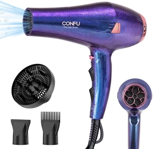 CONFU Hair Dryer Pro, Professional Ionic Salon Blow Dryer with Diffuser for Women and Men, 5X Fast Drying, Powerful and Quiet Hair Blow Dryer for Fast & Easy Styling (1875 Watts) by CONFU