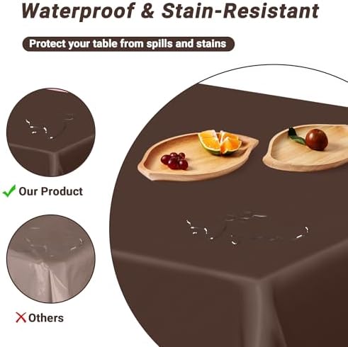 QZYL 12 PCS Brown Plastic Tablecloths, 54 in x 108 in Dinner Table Cloths, Rectangle Table Cover for Birthday Party Family Gathering Wedding - Image 3
