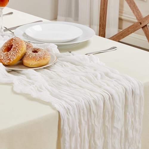 White Cheesecloth Table Runner 35×120Inch Fall Boho Wedding Home Decor by AGIRL