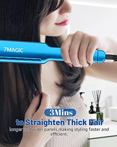 7MAGIC Nano Titanium 1.7" Flat Iron Hair Straightener for Thick Hair, Blue - Image 2