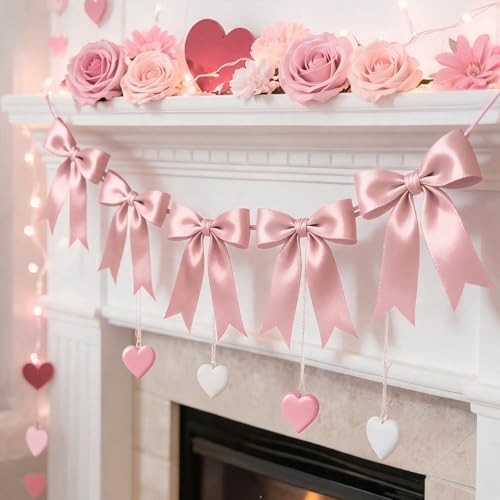 2 Strings 16PCS Pink Bow Garland Banner Decorations, Pre-Strung Satin Ribbon Bows for Birthday, Baby Shower, Bridal Shower, Coquette Girls Room, Bow Themed Party, Wedding, Christmas Tree Decorations - Image 3