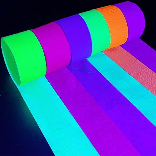 1200 feet Glow Crepe Paper Streamers UV Glow Party Neon Streamer Black Light Reactive Fluorescent Neon Paper Party Streamers Glow in The Dark Wedding Birthday Blacklight Party Decorations - Image 2