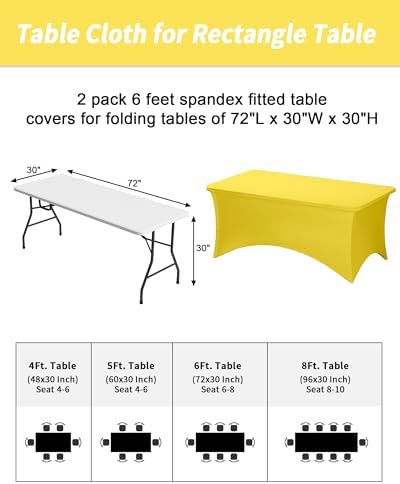Fixwal 2 Pack 6FT Yellow Tablecloth Rectangle Spandex Fitted Table Cover - Image 3