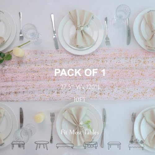 Pink and Gold Table Runner 10 Ft Metallic Foil Glittery Sheer Gauze Decor - Image 2