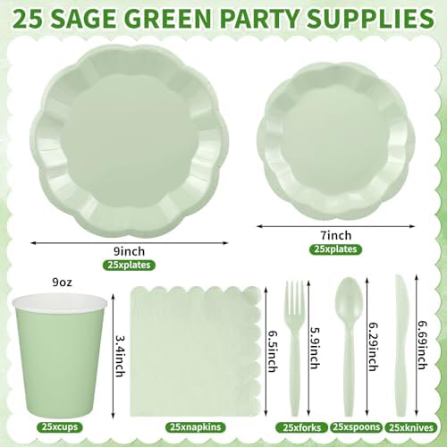 175 Pcs Sage Green Plates and Napkins Green Party Supplies Serve 25 Guest - Image 2