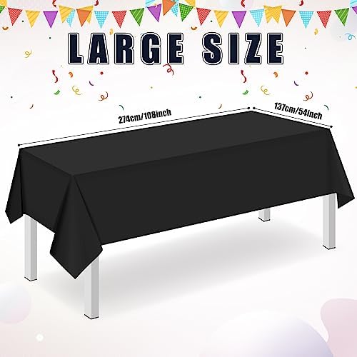 16 Pack Black Plastic Tablecloth for Rectangle Tables, Premium Decorative Black Disposable Table Cloths for Parties, Bulk Rectangle Party Table Cover for Birthday, Wedding, Anniversary, 54 x 108 Inch - Image 2