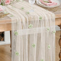 Artoid Mode Sage Green Flower Pearl White Gauze Table Runner 10FT, Seasonal Sheer Dining Holiday Wedding Birthday Baby Shower Table Decor for Home Party by ArtoidMode