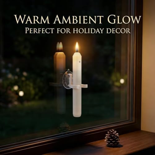 12 Flameless Led Taper Windows Candles with Sensor Dusk to Dawn & Ivory Striped Candlesticks with Suction Cups, Roman Column Christmas Window Candle Battery Operated for Home Decor - Image 5