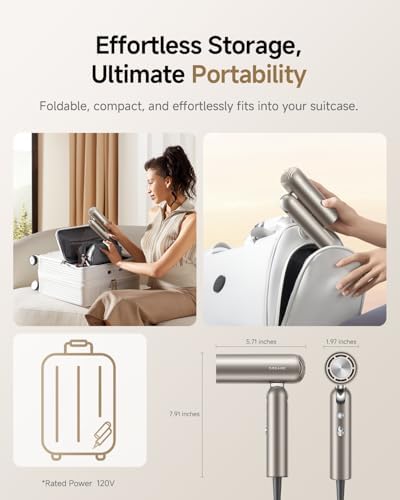 DREAME Pocket Pure High-Speed Hair Dryer, Lightweight Foldable Blow Dryer with 110,000 RPM Motor, Ionic Care, 5 Modes, Travel Bag, Quiet Fast Drying for Frizz-Free Hair - Image 2
