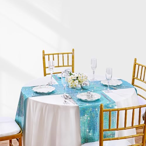 Glitter Disco Party Table Runner 8 Packs 13 x 72 Inch Fancy Blue Sequin - Image 6