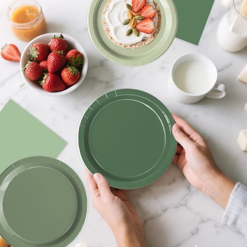 Oigco 60 PCS Sage Green Paper Plates, Sage Green Birthday Decorations, Gradient Plates and Napkins for Birthday Wedding Bridal Baby Shower Party Supplies - Image 7