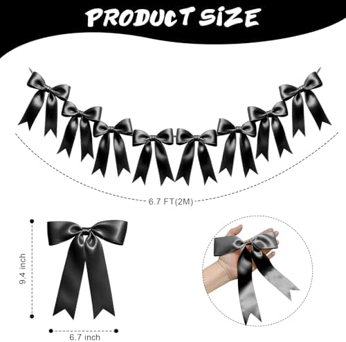 2 Strings of 16PCS Black Bow Garlands Banner Decoration,Pre-Strung Satin Ribbon Ornaments for Birthday,Bachelorette Party,Bridal Shower,Wedding,Engagement,Baby Shower, Graduation Decor,Anniversary - Image 2