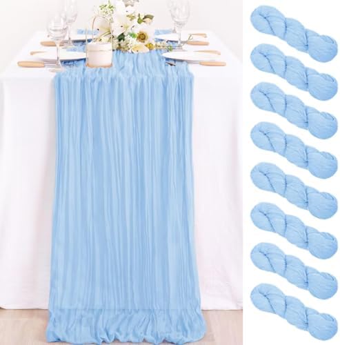 Light Blue Cheesecloth Table Runner for Baby Shower Gender Reveal, 12 Pack by MLMC