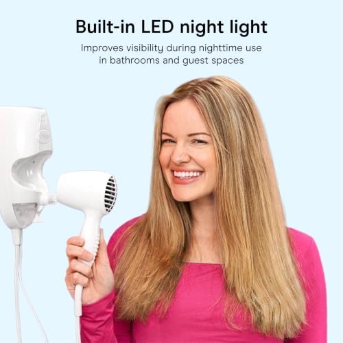 Conair Wall Mount Hair Dryer, Built-In LED Night Light, 1600W, White - Image 5