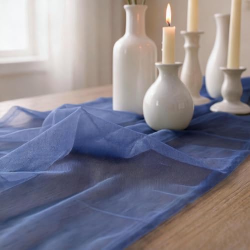 Artoid Mode 3Pcs Navy Blue Gauze Table Runner 28x120Inch, Seasonal Sheer Kitchen Dining Holiday Wedding Birthday Baby Shower Table Decor for Home Party - Image 7