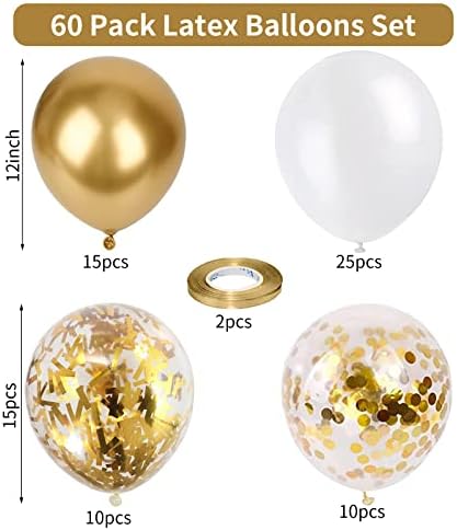 White and Gold Balloons, 60 Packs 12 Inch Metallic Gold Balloons - Image 2