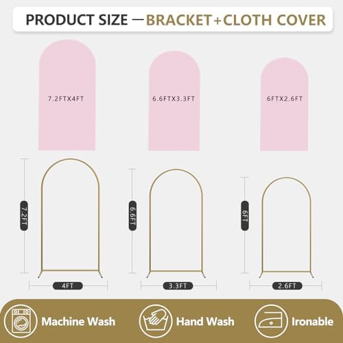 Arch Backdrop Stand and Cover Set, 3 Metal Balloon Arch Backdrop 7.2ft 6.6ft 6ft, Gold Arched Stand Frame for Wedding, Parties,Birthday, Backdrop Decorations (Pale Pink,7.2ft+6.6ft+6ft) - Image 2