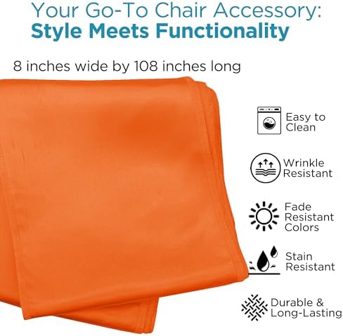 Leading Linens 10 pcs Orange 108"x8" Satin Bow Sash Chair Cover Decoration - Image 2