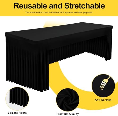 Smiry 2 Pack Spandex Open Back Tablecloth,Elastic Fitted Stretch Tablecloth for 5FT Rectangle Tables,Waterproof Washable Table Cover Skirt for Wedding, Banquet & Parties (Black, 60Lx30Wx30H Inch) - Image 2