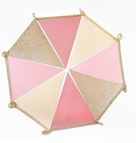 Champagne Gold Dusty Rose Pink Beige Party Pennant Banner Flag Hanging Glitter Paper Triangle Bunting for Women Girls Birthday Wedding Bridal Shower Holiday Party Decorations Supplies - Image 5
