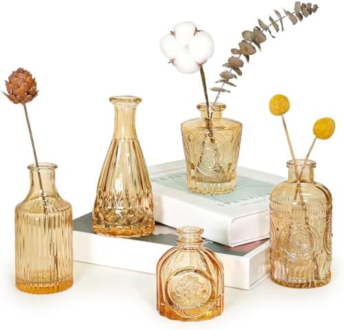 SUPMIND Glass Bud Vases Set of 5, Small Gold Amber Flower Vases in Bulk by SUPMIND