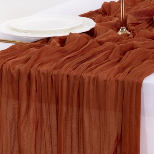 Fall Table Runner Terracotta Cheesecloth Boho Wedding Thanksgiving Decor - Image 6