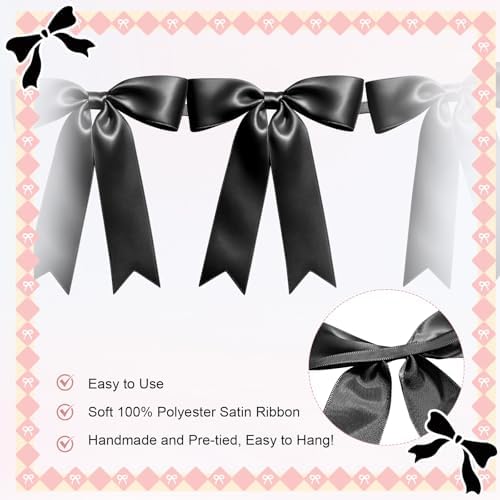 2 Strings of 16PCS Black Bow Garlands Banner Decoration,Pre-Strung Satin Ribbon Ornaments for Birthday,Bachelorette Party,Bridal Shower,Wedding,Engagement,Baby Shower, Graduation Decor,Anniversary - Image 3
