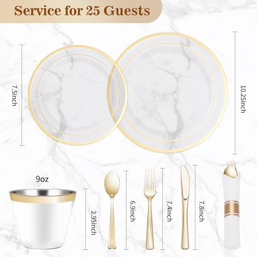 BESTVIP 175 Piece Clear Gold Plastic Dinnerware Set for 25 Guests - Image 4