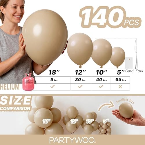 PartyWoo Cream Balloons 140pcs Beige Ivory Nude Neutral Boho Color - Image 6