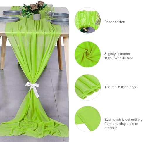 Pack of 10 Chiffon Table Runners 29 x 120 Inch, 14FT Long - Parrot Green - Image 6