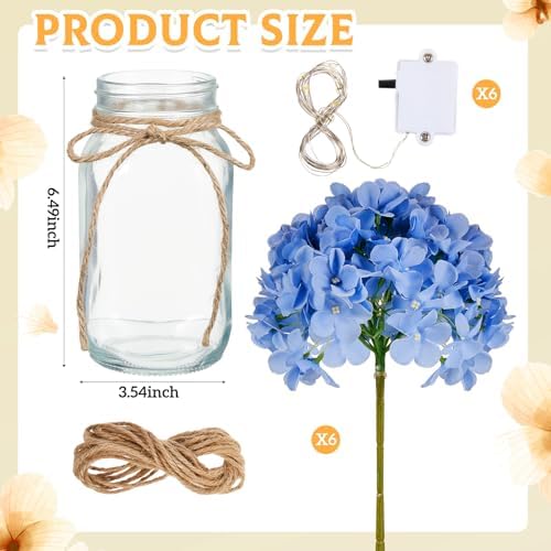 6 Sets Hydrangea Mason Jar Centerpiece with LED Lights for Wedding - Image 2