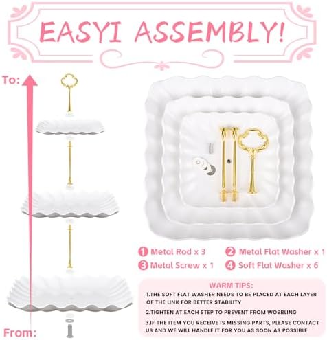 5 Pcs Dessert Display Stands, 2pcs Dessert Stands 3 Pcs Tray, Pink Dessert Display Stands, Treat Table Displays Set for Wedding Baby Shower Tea Party, Ease of Cleaning and Assembly - Image 3