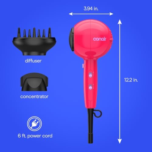 Conair Cake Pop Hair Dryer with Diffuser & Concentrator, Berry Blast - Image 6
