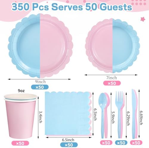 50 Set Baby Gender Reveal Plates Napkins, Pink Blue Party Tableware - Image 2