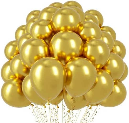 Voircoloria 110pcs Metallic Gold Chrome Latex Party Balloons, 12inch by Voircoloria