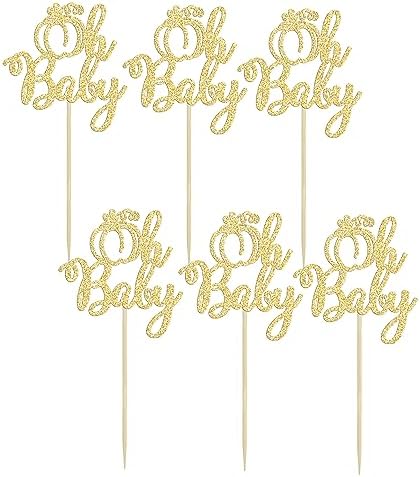 24Pcs Pumpkin Oh Baby Cupcake Toppers Glitter Fall Theme Pumpkin Cupcake Picks Baby Shower Cake Decorations for Pumpkin Theme Gender Reveal Kids Birthday Party Supplies Gold - Image 3