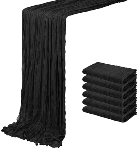 6 Pack Black Cheesecloth Table Runner 20 x 120 inch Gauze Table Runners 10 FT Long,Semi Sheer Boho Cheese Cloth Fabric Table Runner Bulk for Wedding,Party,Baby Shower,Bridal Shower Decoration by ACSUIT