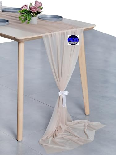 Pack of 2 Chiffon Table Runners 29 x 120 Inch, 14FT Long - Nude - Image 3