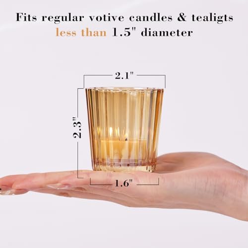 NITIME 24PCS Vintage Ribbed Gold Votive Candle Holders, Glass Candle Holder for Wedding Decorations, Tealight Candle Holder for Table Centerpiece, Diwali, Home and Party Decorations - Image 2