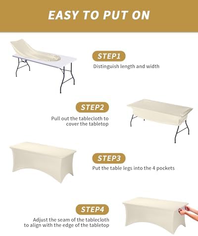 Fixwal 3 Pack 6FT Ivory Tablecloth Rectangle Spandex Fitted Table Cover - Image 5