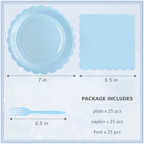 Light Blue Paper Plates and Napkins Fork Party Supplies - Image 2