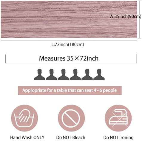 35x72 Inch Dusty Pink Cheesecloth Table Runner Boho Wedding Party Decor - Image 2