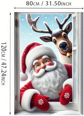 BlissYard Christmas Santa Claus and Reindeer Window Cover Deer Santa Claus Backdrop Photography Background Decoration Xmas Curtain Hanging Banner Holidays Christmas New Year Party Decoration - Image 5