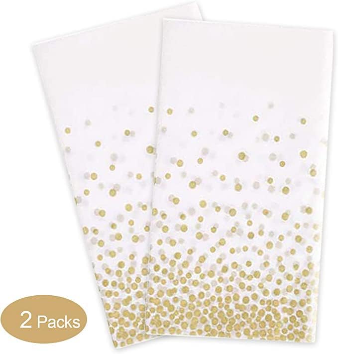 Gexolenu 2 Pack White and Gold Disposable Plastic Tablecloth for Rectangle Tables(54" x 108"), Disposable Waterproof Table Cover for Birthday, Graduation, Gold Table Cloths Party Supplies - Image 5