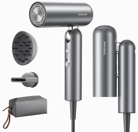 Dreame Pocket Pro Hair Dryer, Dual Voltage Travel Blow Dryer with Diffuser, 1300W Professional HighSpeed Ionic Hair Blower, Fast Drying, Low Noise, Lightweight, No Heat Damage, Global Travel 120V/240V by Dreame