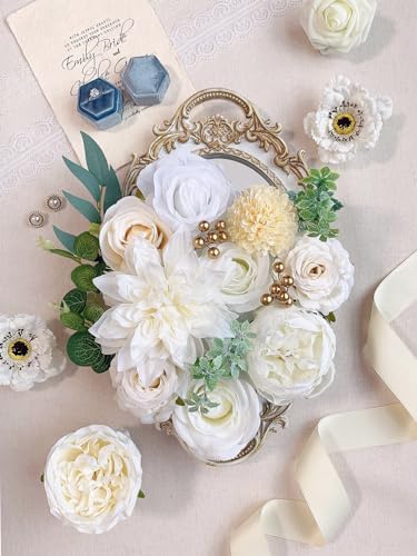 FACINOC White Rose Artificial Flowers Fake Flower Bulk with Stems Box Set - Image 6