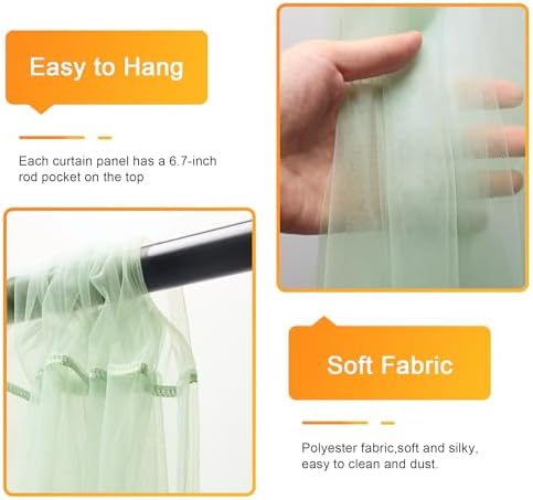 Fomcet Tulle Backdrop Curtains with Lights Sage Green 10x10ft Sheer Curtain - Image 3