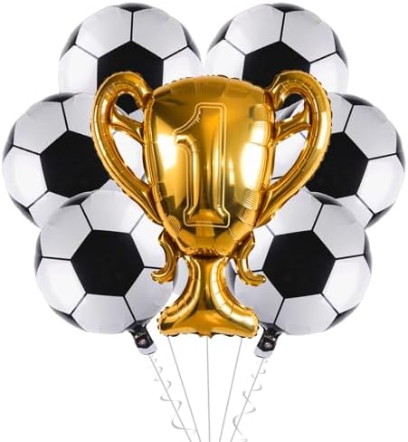 Soccer Party Balloons Set, 32 Inch Champion Trophy Mylar Foil Balloon and 6pcs Football Helium Foil Balloons, Sport Decor for Boys Kids Soccer Ball Fans Birthday Party Decoration Supplies by Lingqiang