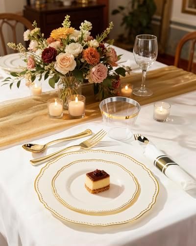 Hioasis 175 Pcs Ivory Gold Plastic Plates Wedding & Party - Image 4